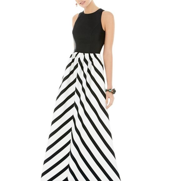 Alfred Sung Black and white chevron semi formal - Picture 3 of 6